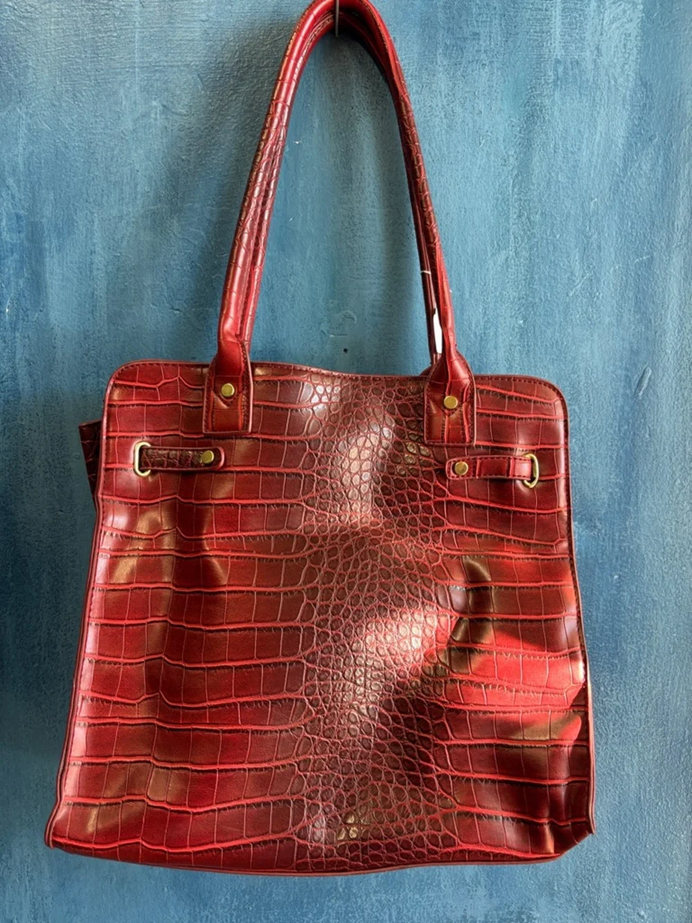 Red Croc-Embossed Tote Bag - Women's Handbag